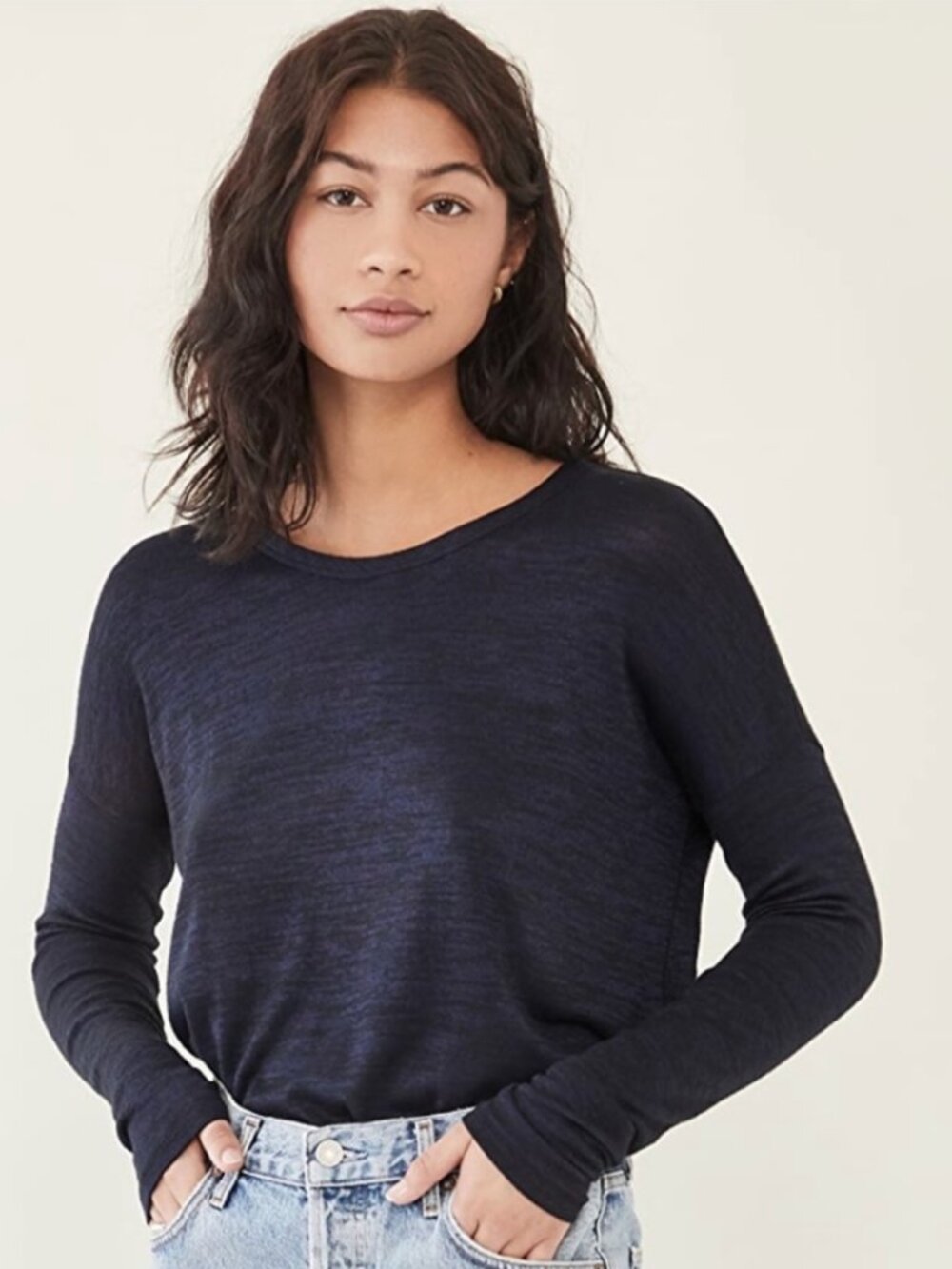 NWT Rag & Bone | Hudson Knit Long Sleeve Tee Navy & Black | Size Large